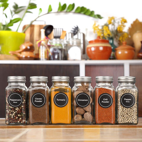 8 Pcs Spice Containers - 8.5oz Glass Spice Jars With Acacia Airtight Lid  and Labels - Stackable Empty Round Spice Bottles for kitchen Seasoning,  coffee bean, tea, suger, herbs