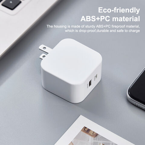 شاحن عالمي أبيض PD 18W QC3.0 بمنفذين PD من النوع C مزدوج USB C للشحن السريع للهواتف المحمولة
