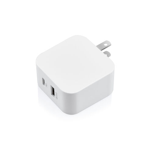 شاحن عالمي أبيض PD 18W QC3.0 بمنفذين PD من النوع C مزدوج USB C للشحن السريع للهواتف المحمولة