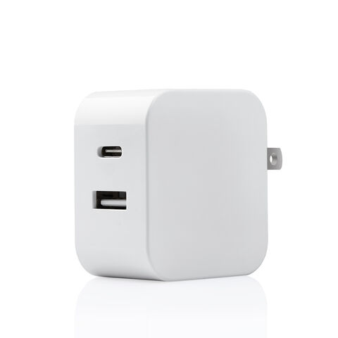 شاحن عالمي أبيض PD 18W QC3.0 بمنفذين PD من النوع C مزدوج USB C للشحن السريع للهواتف المحمولة