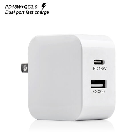 شاحن عالمي أبيض PD 18W QC3.0 بمنفذين PD من النوع C مزدوج USB C للشحن السريع للهواتف المحمولة
