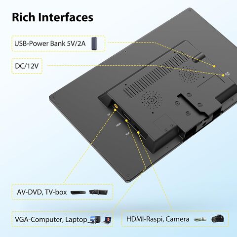 Eyoyo-Monitor de TV pequeño de 10 pulgadas, pantalla LCD de 1024x600 con  entrada HDMI/TV/VGA/AV/USB para cámara de seguridad CCTV Raspberry Pi