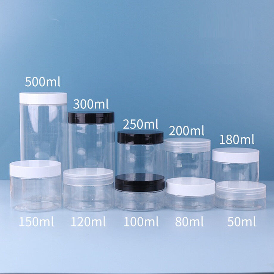 5oz/ 150ml Round Plastic Jars with Black Screw Top Lid for Storage