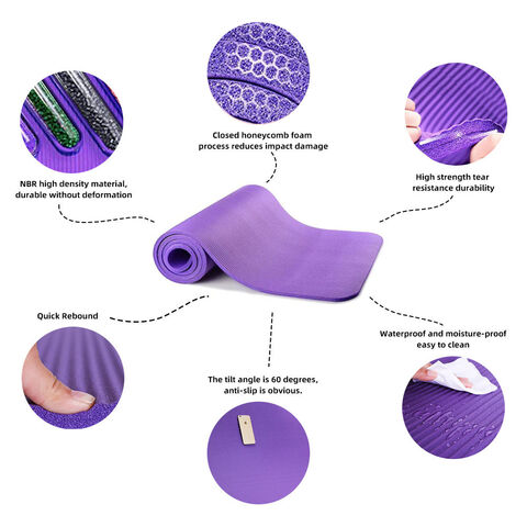 Thick 15mm Purple Non-Slip Travel Yoga Mat for Exercise & Meditation NBR