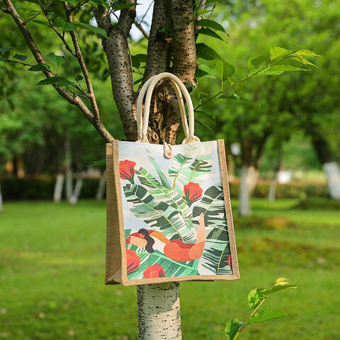 Eco-friendly Printed jute Bags with Zipper used for carrying Grocery  clothes lunch for Mens and