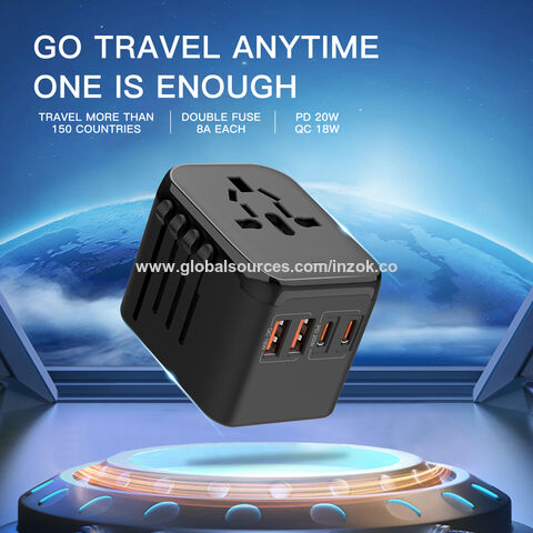 Adaptateur de voyage universel compact 150 pays avec port USB charge rapide  2,1A