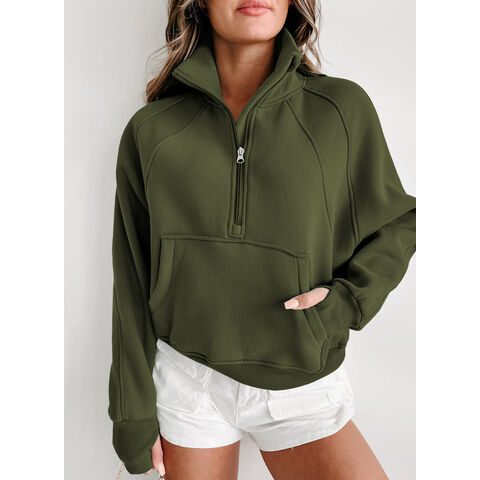 Compre Caro-amante Atacado Feminino Moda Verde Zip Up Coleira De