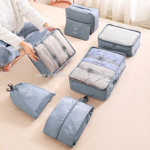 6Pcs Travel Storage Bags Set Clothing Organizer Storage Bag Packages  Luggage Compression Pouches Laundry Organizer Suitcase Pink