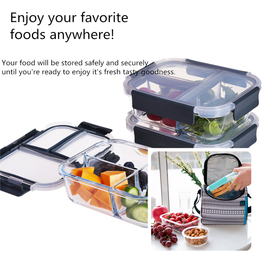 Hot Sale Rectangle Glass Meal Prep Containers 3 Compartment Food $1 ...