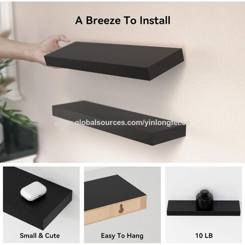 Boswillon 2+2 Black Floating Shelves Set of 4, Black Shelf with