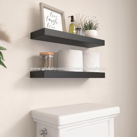 Boswillon 2+2 Black Floating Shelves Set of 4, Black Shelf with