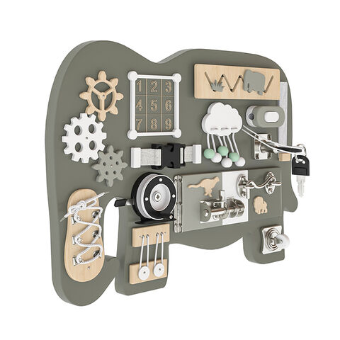 Tablero de Actividades Montessori Sensorial para Niños con Forma de Elefante de Madera W12D558 - Juguete Educativo de Madera