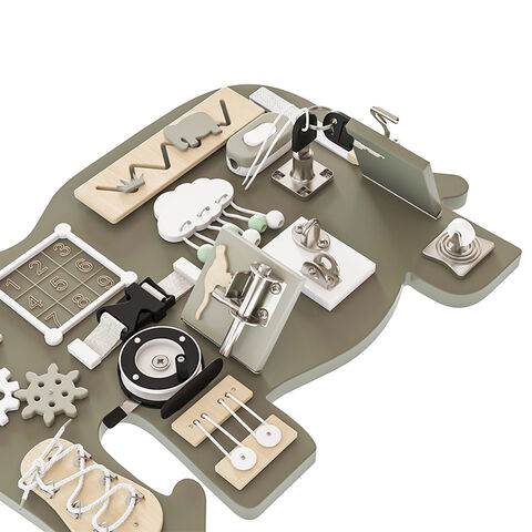 Tablero de Actividades Montessori Sensorial para Niños con Forma de Elefante de Madera W12D558 - Juguete Educativo de Madera