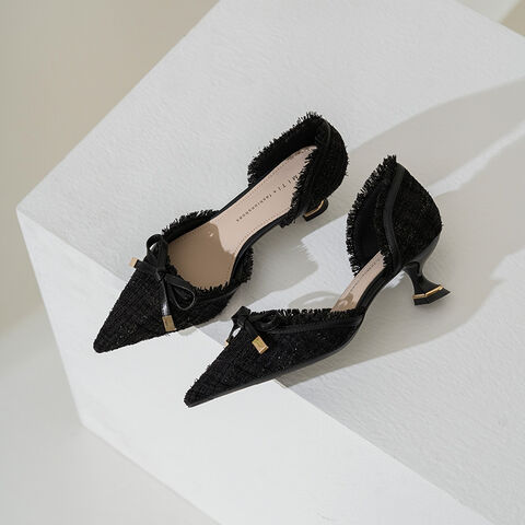 Zapatos de tacón bajo estilo francés, diseño 2024, zapatos individuales con lazo, temperamento elegante para mujer, tacón medio, finos, para verano.