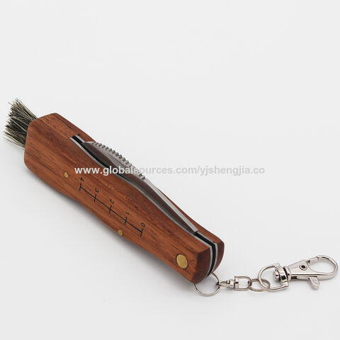 Wooden Mushroom Keychain Knife & Brush 