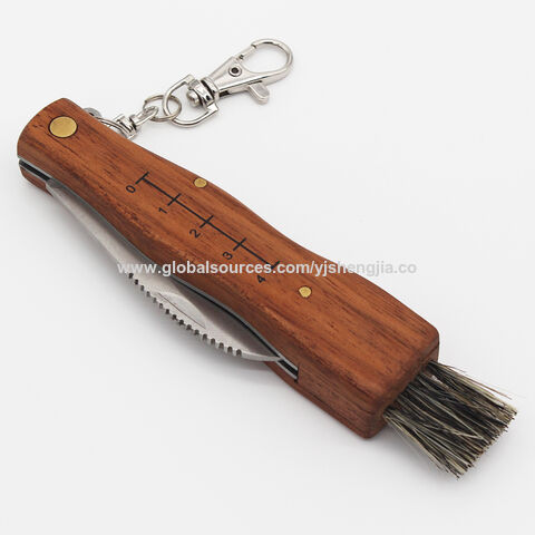 Wooden Mushroom Keychain Knife & Brush 