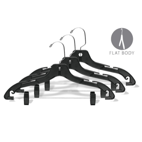 17 Black Plastic Combo Hanger W/ Clips & Notches