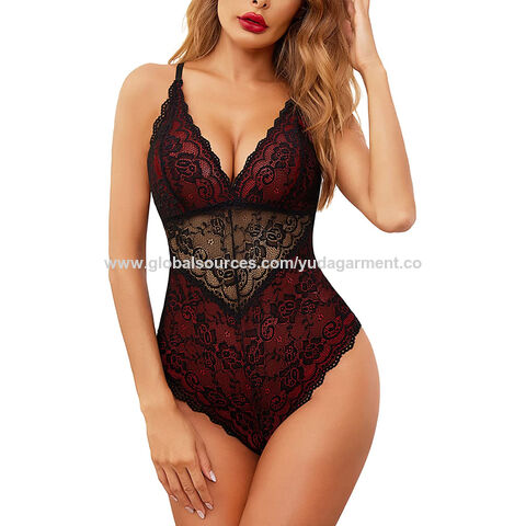 Plus Size Crotch Open Red High Quality Lace Splicing Sexy Teddy
