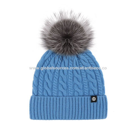 Fur Pom Pom Fleece Lined Beanie, Pom Pom Hat, Knit Beanie, Women Winter Hat,  Chunky Hat, Knit Beanie Hat Chunky, Beanie, Fur Pompom Hat, Hat 