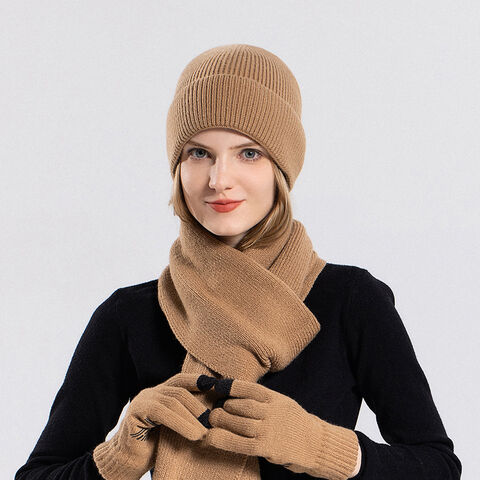 Knitted Winter Woolen Cap with Neck Warmer Scarf Set Beanie Cap