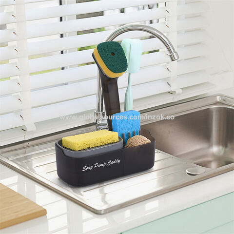 Black Sink Tidy Caddy Organiser with Lotion Dispenser / Soap Pump