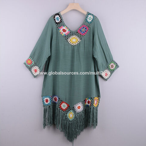 Vente en gros de vêtements de plage bohèmes en dentelle pour femmes, caftan d'été pour la plage