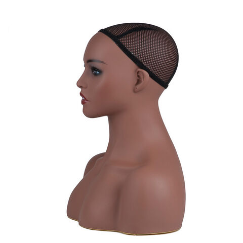 African American PVC Realistic Bust Female Wig Display Mannequin