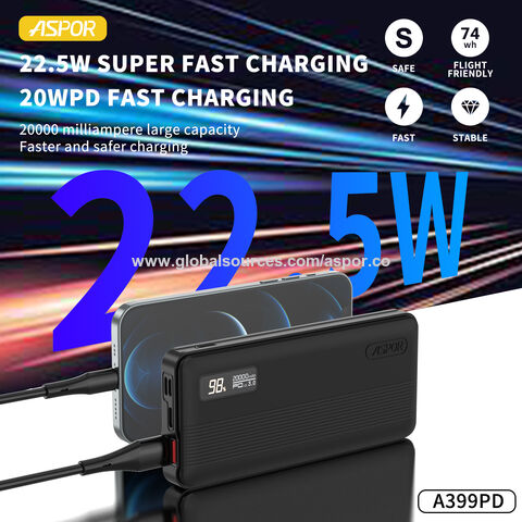ASPOR A399PD 22.5W 20000mah Charge Rapide PD Portable Téléphone Mobile Chargeur Banque De Puissance Ordinateur Portable Banque de Puissance pour Ordinateur Portable