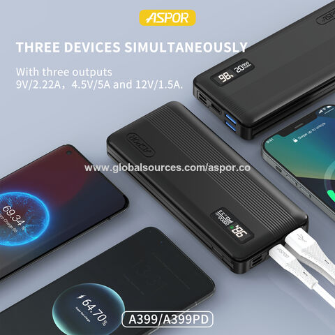 ASPOR A399PD 22.5W 20000mah Charge Rapide PD Portable Téléphone Mobile Chargeur Banque De Puissance Ordinateur Portable Banque de Puissance pour Ordinateur Portable