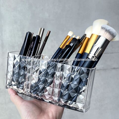 Crystal Brush Holder With Lid Acrylic Makeup Storage Organiser 