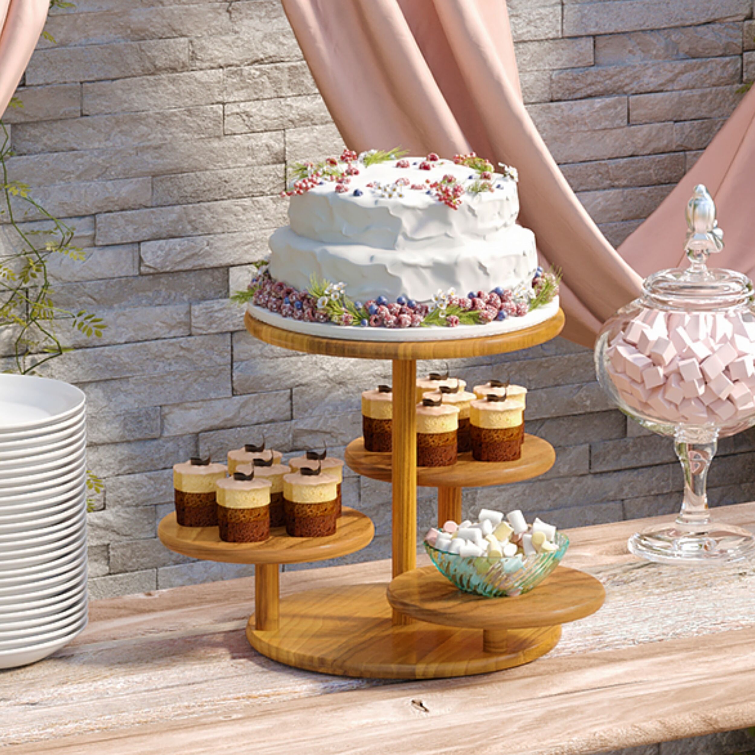 4 Tier Round Cupcake Tower Stand For 50 Cupcakes,Wood Cake Stand With Style A 770807068243 - View #10