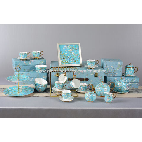Juego de Vajilla de Porcelana Fina, Juegos de Té, Ideal para Regalo en Boutiques, Apto para Microondas y Lavavajillas, para Banquetes - Oferta Exclusiva