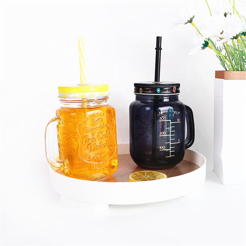 Wholesale Diamond embossed Mason Jug Straw Cup Cafe Clear