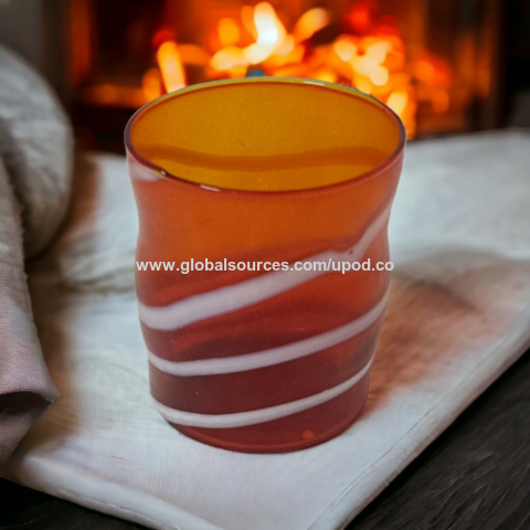 Buy Wholesale India Wholesale Small Round Cylinder Transparent Candle  Crystal Orange White-coloured Cloud Swirl Pattern Glass Scented Candle  Christmas & Custom Candle Glass at USD 0.99