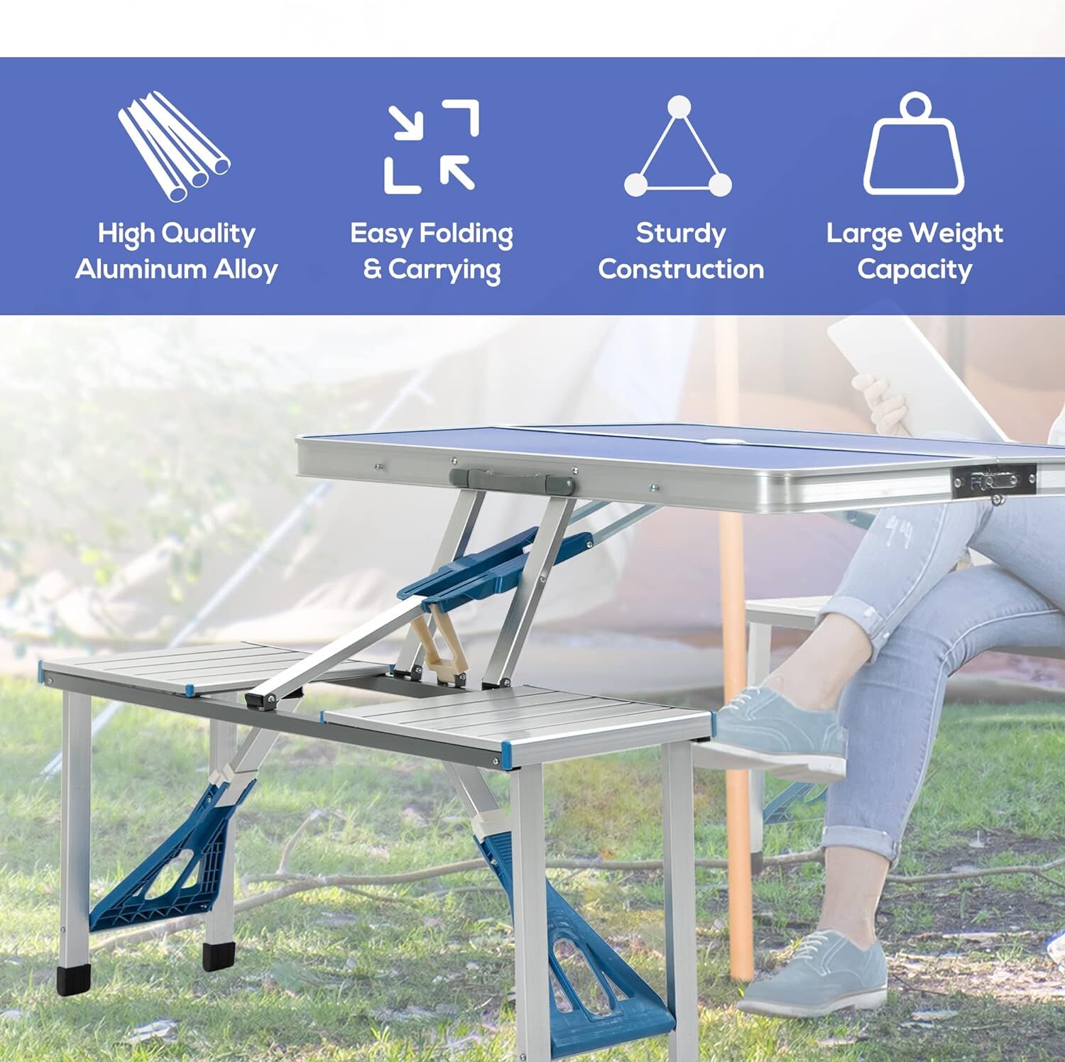 TD® Table pliante camping en plein air stockage portable alliage d