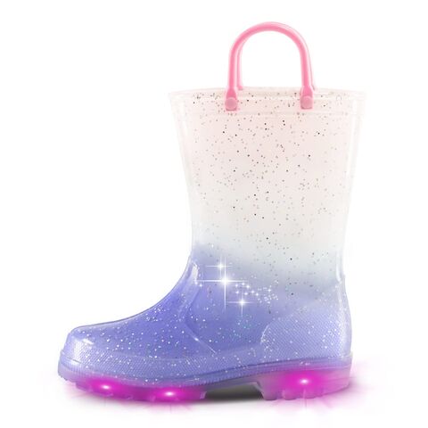 Botas de Lluvia Impermeables con Luces y Diseños para Niños Pequeños y Niñas con Asas y Brillantina