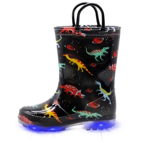 Botas de Lluvia Impermeables con Luces y Diseños para Niños Pequeños y Niñas con Asas y Brillantina