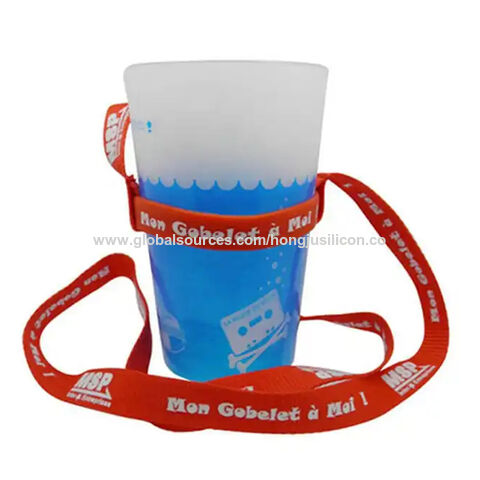 Lanyard portavasos personalizado de PVC o silicona para cerveza, vino y otras bebidas con logo para promociones B2B