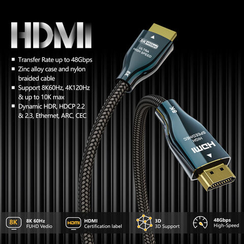 Câble HDMI ultra haute vitesse 48 Gbps certifié 8K@60Hz avec connecteurs plaqués or pour home cinéma