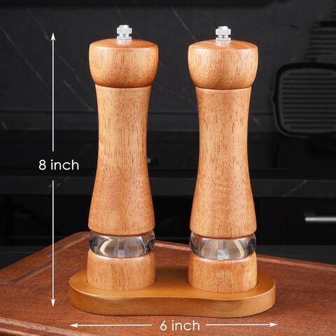 Wood Salt and Pepper Shakers with Ceramic Core, Refillable Manual Sea Salt  Pepper Mill 