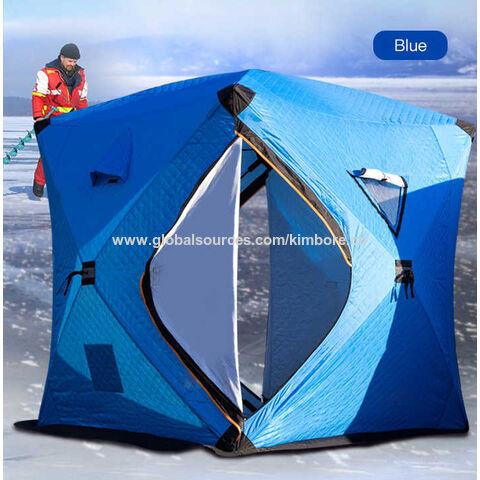 Pop-Up Ice Fishing Shelter 2-Person Insulated Ice Fishing Tent Portable Ice Shanty Thermal Ice Shack with Cotton Padded Walls & Carrying Bag Red