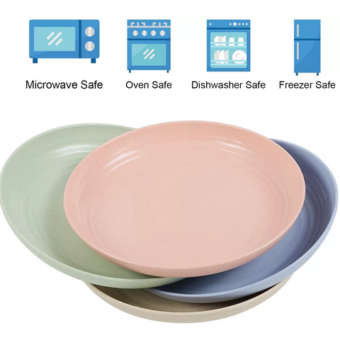 Plastic plates microwave safe and dishwasher safe. Unbreakable, reusable  10 dinner plates. BPA free and eco friendly wheat straw plates and