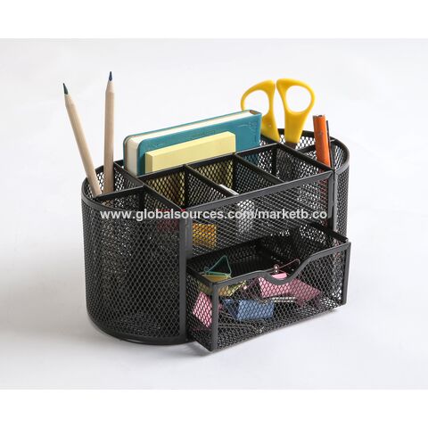 Organisateur de bureau, organisateur de rangement de bureau, rangement de  bureau en plastique, rangement de bureau multifonctionnel, boîte de  rangement de bureau pour l'école, le bureau et la salle de classe (rose)