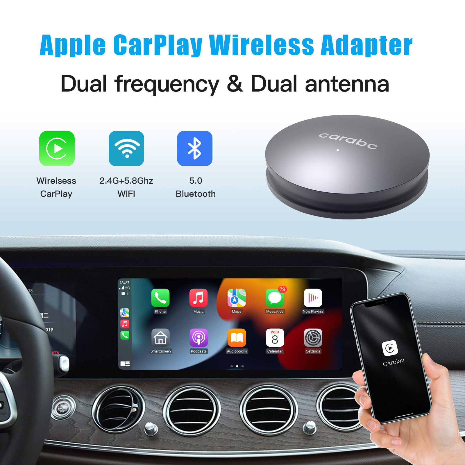 Adaptateur Carplay sans fil pour Iphone Adaptateur de voiture automatique  sans fil, Apple Dongle Carplay sans fil, plug Play 5ghz Wifi Mise à jour en  ligne