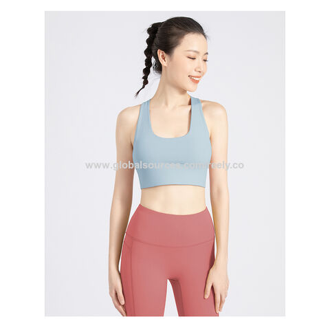 China Nude Recycled Fabric Yoga Tops for Women with Built in Bra