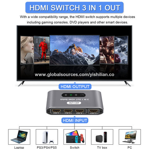 Conmutador HDMI 4K, salida 3 en 1 compatible con PS3, PS4, TV-Box