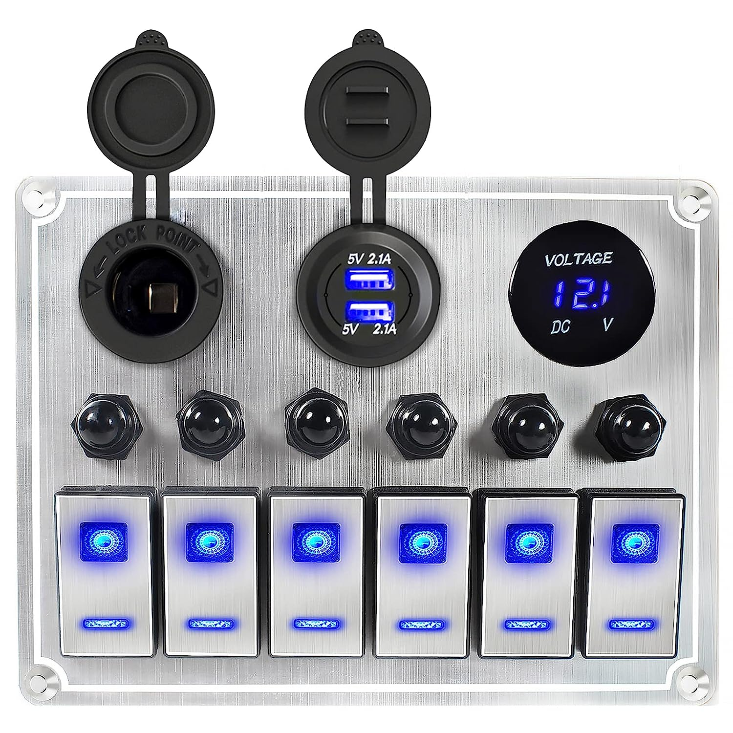 Interrupteur à bascule 12V Rond - 20A - Indicateur LED BLEU - Intégré -  Interrupteur
