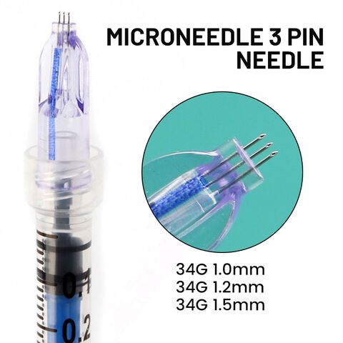 Inyector de mesoterapia desechable estéril de seguridad con 3 pines, aguja múltiple de cristal