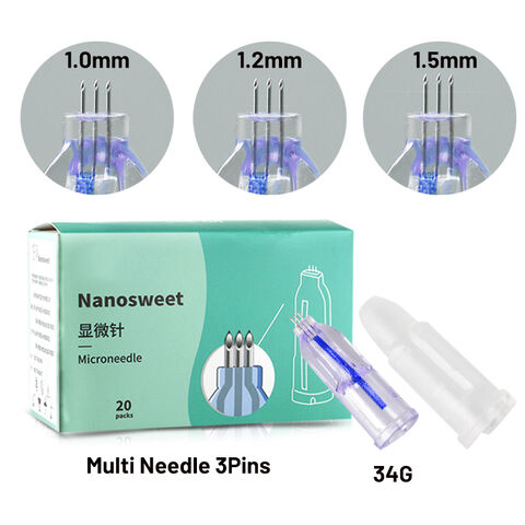 Inyector de mesoterapia desechable estéril de seguridad con 3 pines, aguja múltiple de cristal