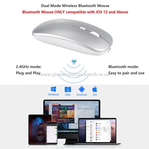 Ratón inalámbrico Bluetooth, mouse LED recargable silencioso delgado para  portátil, portátil (BT5.2/3.0 y USB 2.4G), mouse de computadora de doble